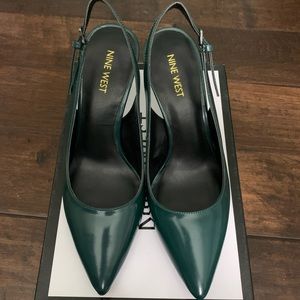 Nine West sling back heels Maryla dark green leather size 7 M